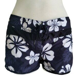 NWT Tribord Black & White Floral Hawaiian Print Board Shorts Surfing Size 24/25